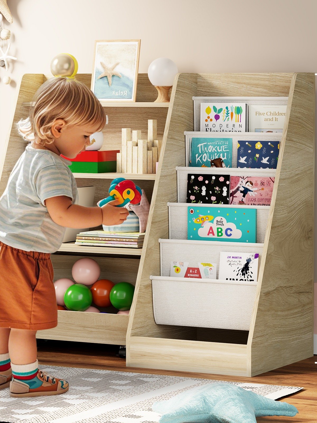 4-Tier Kids Bookshelf and Toy Storage, Book Shelf for Kids Rooms, Wooden bookcase for Toddler Children Baby in Nursery Playroom Living Room - Idea Gifts for Boys and Girls (Oak) product image (4)