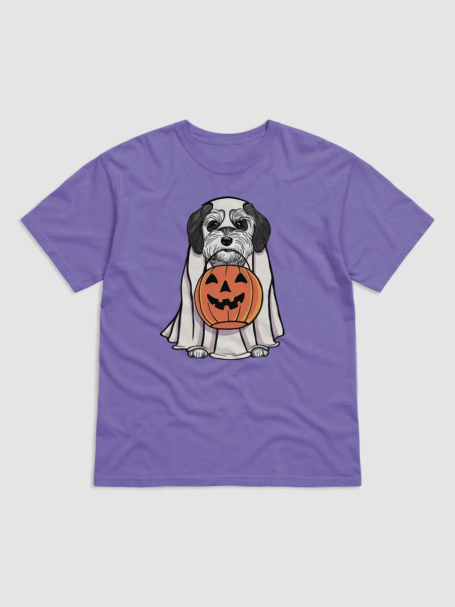 Funny Halloween Havanese(Black & White) T-Shirt | Funny Havanese Wearing a Ghost Costume and Holding a Pumpkin Basket product image (27)