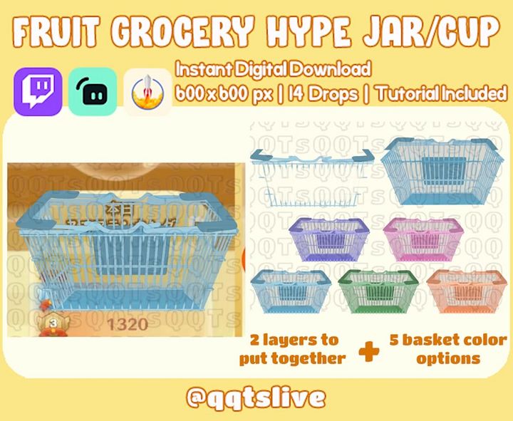 PASTEL GROCERY FRUIT Twitch Hype Jar - Stream Tip Cup + Sub Badges - 2 Layers - 5 Color Options - 14 Bit Options - Set Up Tutorial Included product image (2)