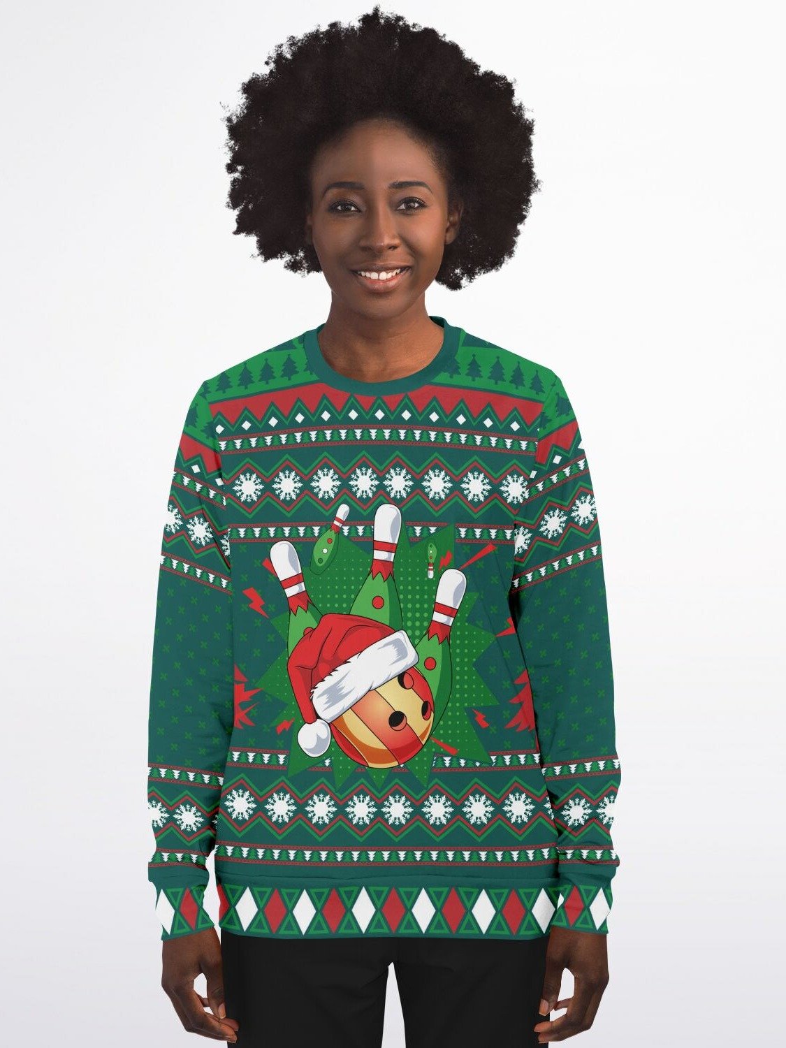"Happy Bowling" Ugly Christmas Sweater | Santa Hat Ball Graphic Sweatshirt | Bowling Fan Holiday Outfit product image (5)