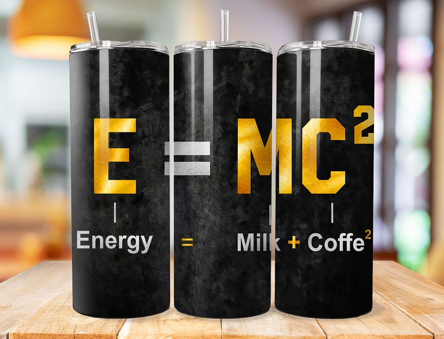 E = MC² 20 oz Stainless Steel Tumbler – Energy = Milk + Coffee Squared Design product image (1)