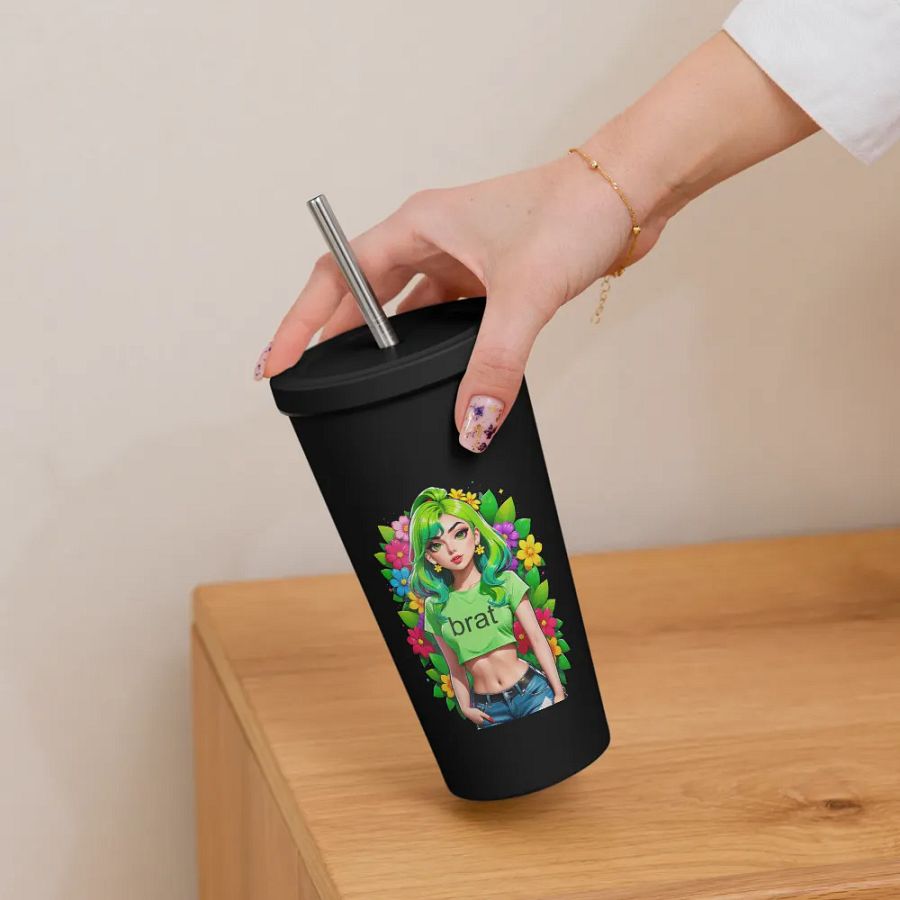 Brat 20 oz Tumbler Cup - Black - Insulated Tumbler with a Straw v2 product image (6)