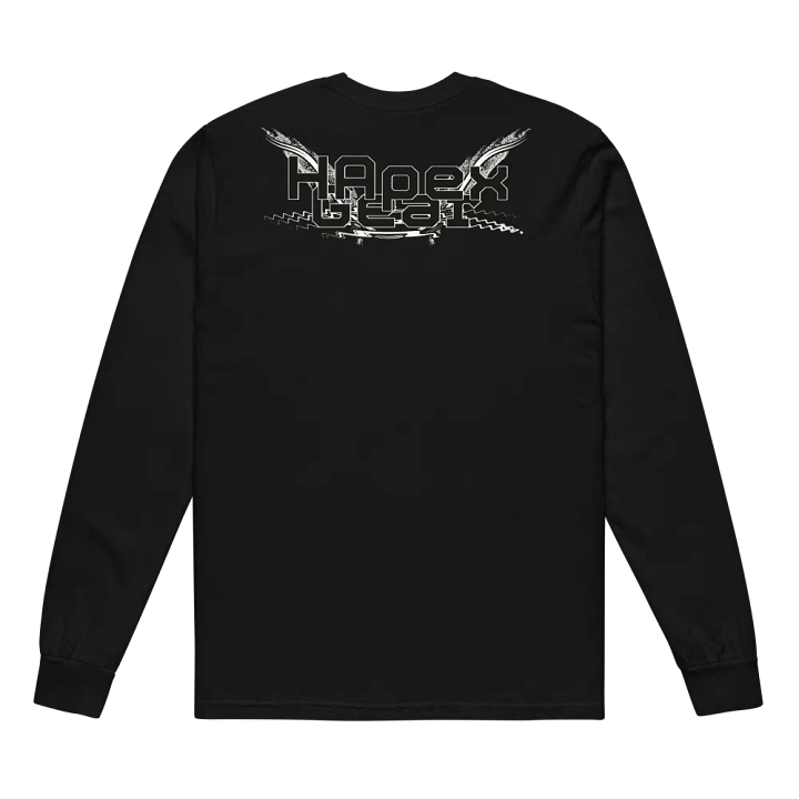 Unisex Garment-Dyed Heavyweight Long Sleeve Shirt - Black HApex Gear White Logo product image (2)