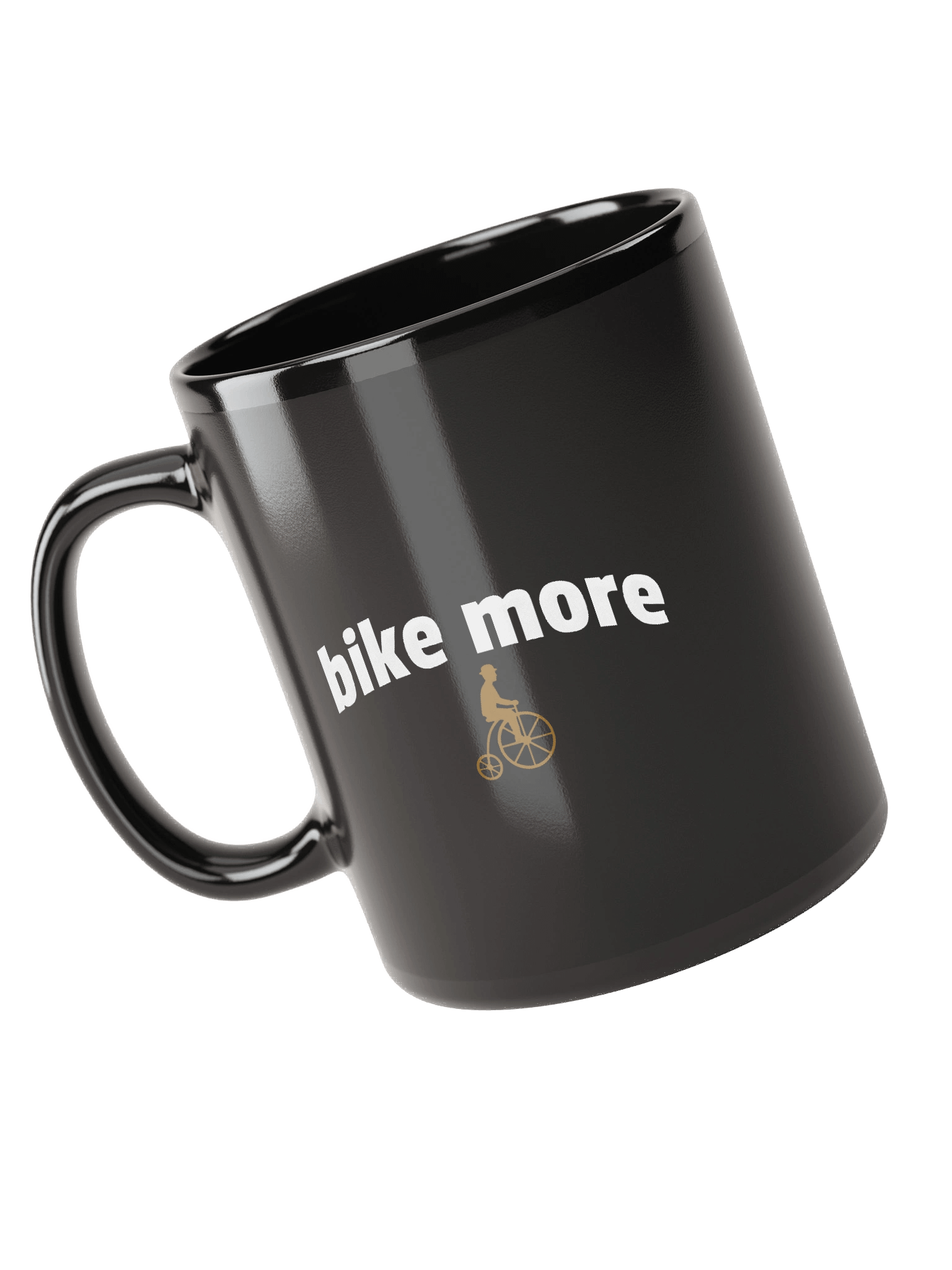 Bike More Black Coffee Mug with vintage penny-farthing bicycle icon product image (6)