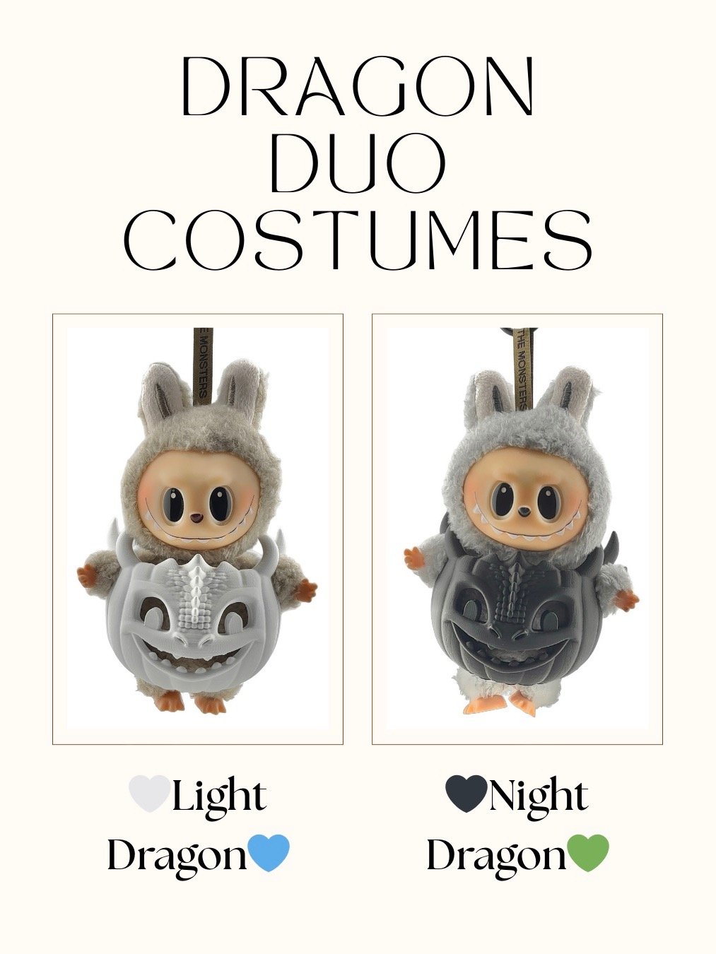 Dragon Duo Costume – 3D Printed Outfit Accessories for The Monsters Labubu Plush | Light Dragon 🤍 or Night Dragon 🖤🐉 product image (1)