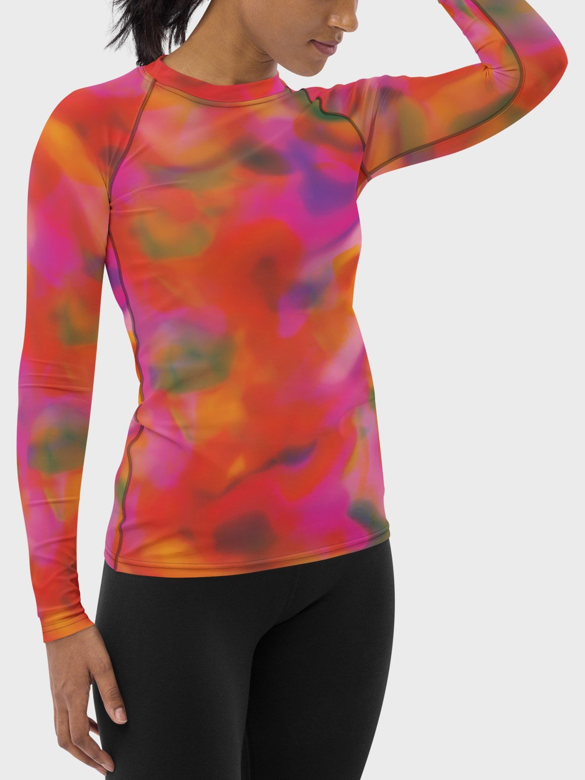 Printed Rash Guard "Trendy Vibrant Pink Orange Tie Dye" product image (1)