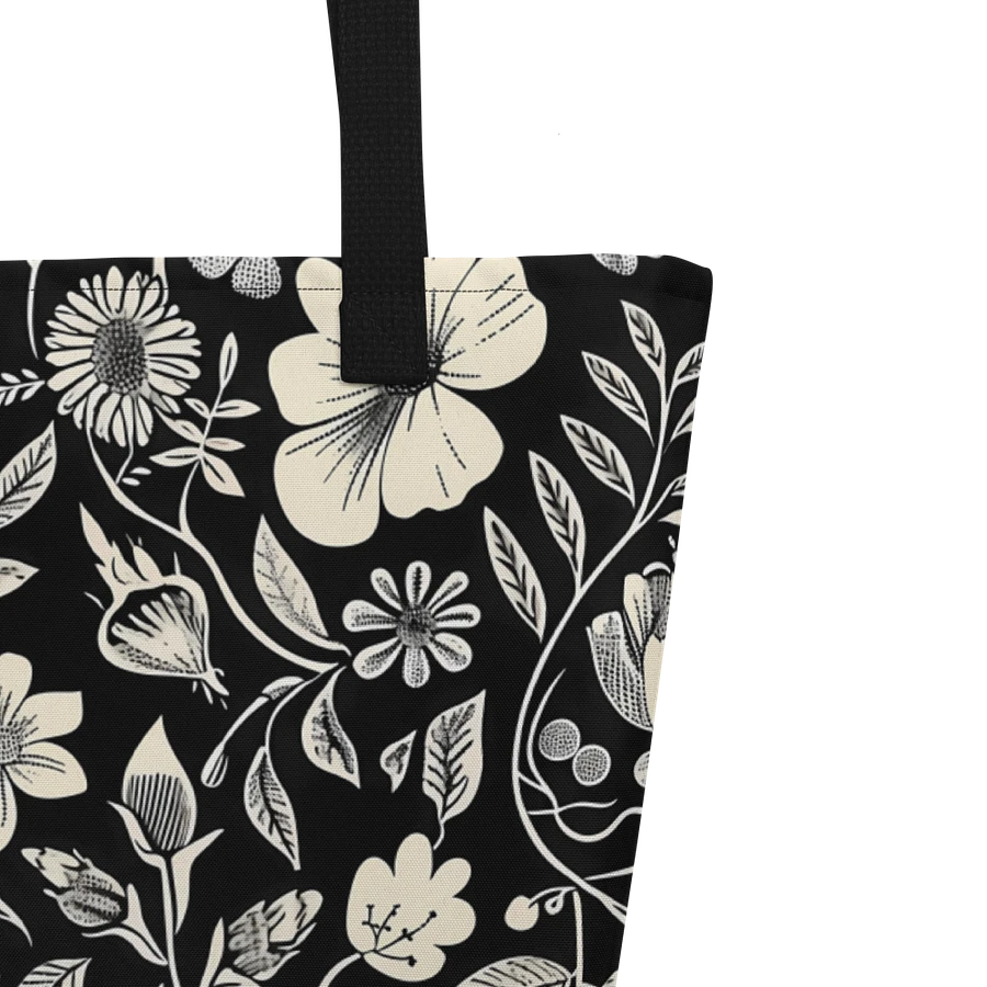 Tote Bag: Elegant Floral Pattern Black and White Chic Style product image (5)