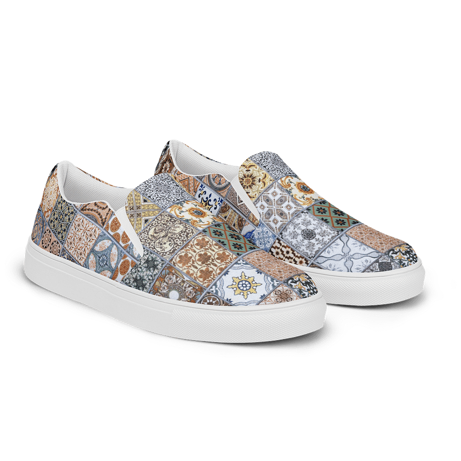 Eclectic Elegance Ceramic Tile Grid Men's Slip-On Canvas Shoes product image (2)