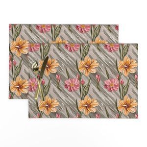 Seamless Pattern - Painted Flowers in Shades of Yellow and Pink on a Textured Khaki Background product image (10)