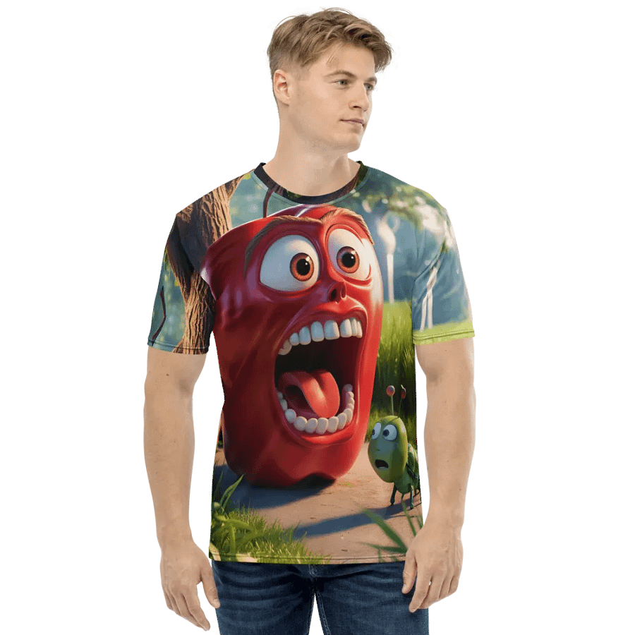 Surprised Apple & Caterpillar Cartoon T-Shirt - Custom Design Tee product image (1)