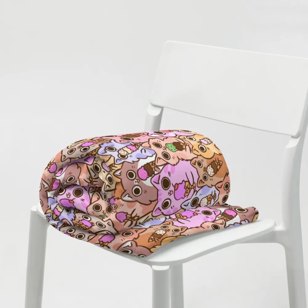 Whimsical Ice Cream Cat Party Throw Blanket product image (7)