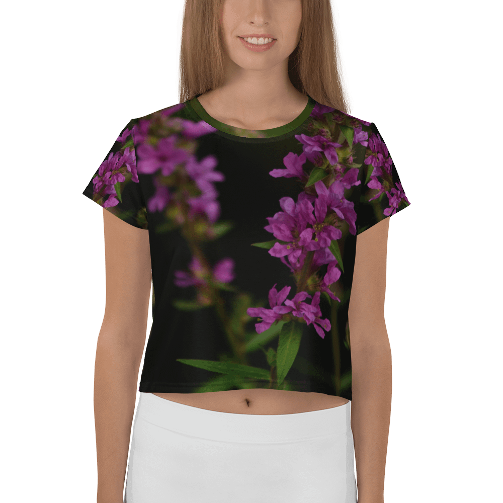 Crop-Top - Lila Blüten mit dunklem Hintergrund product image (1)