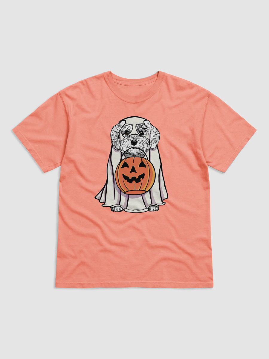 Funny Halloween Havanese(White) T-Shirt | Funny Havanese Wearing a Ghost Costume and Holding a Pumpkin Basket product image (22)
