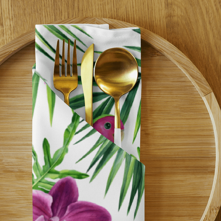Tropical Parrot & Orchid Cloth Napkins (Set of 4) – 20"x20", Soft Broadcloth, Vibrant Botanical Print product image (2)