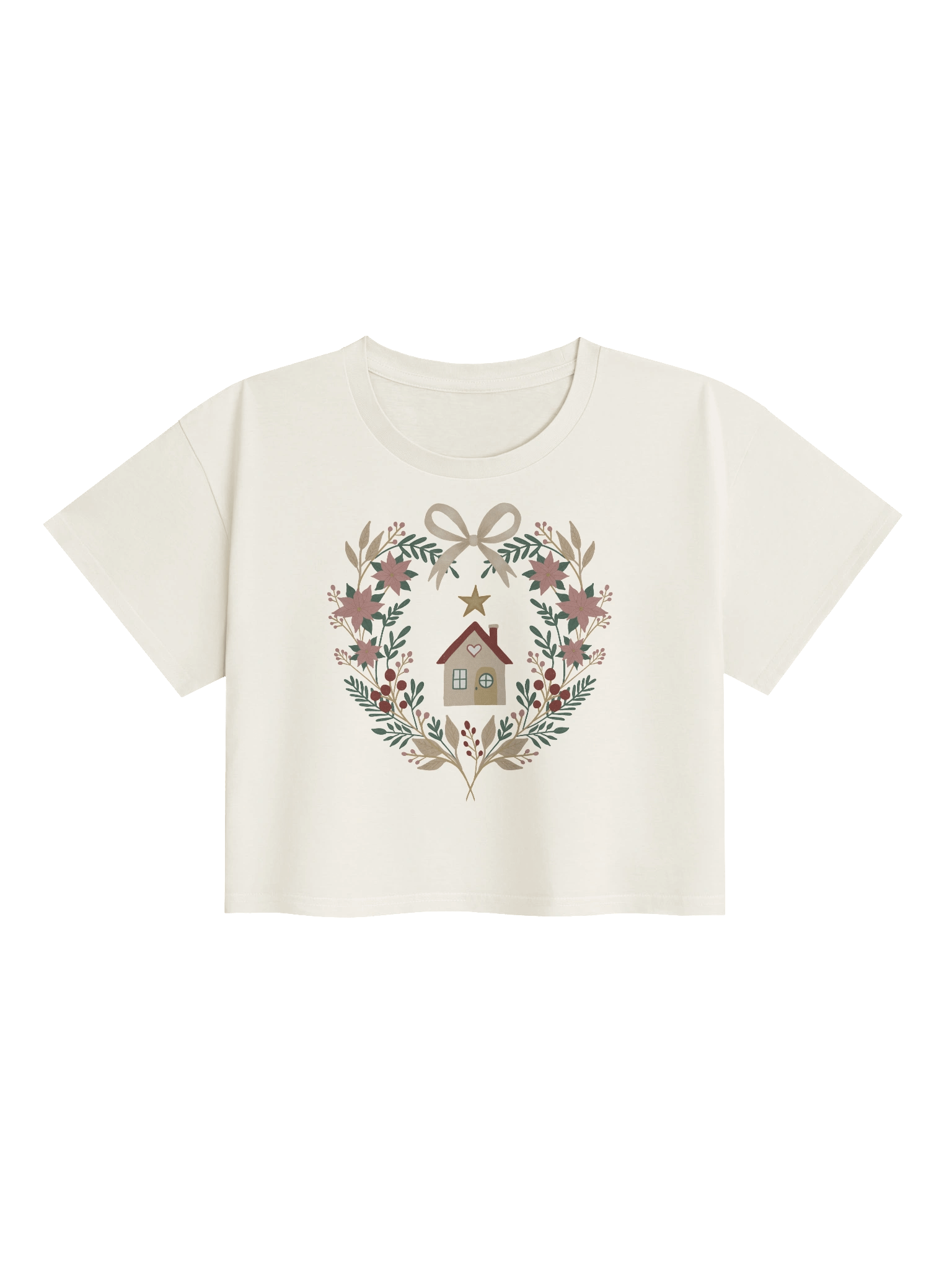 Women’s premium crop top winter heart home. Elegant Christmas design with handmade illustration product image (1)