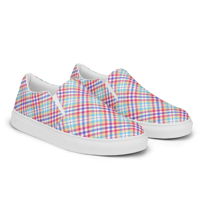 Purple, Pink, and Blue Plaid Women's Slip-On Shoes product image (2)