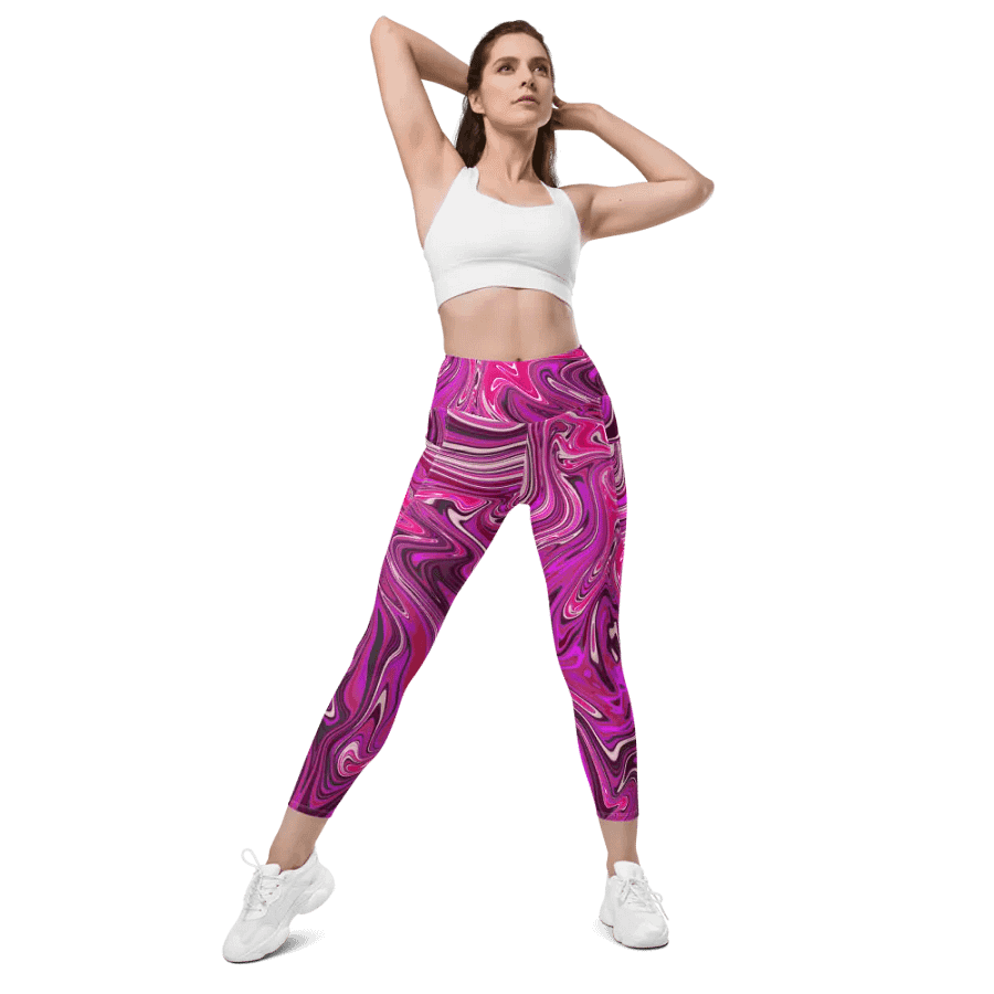 Leggings with Pockets - Pink and Purple Digital Fluid Art product image (5)