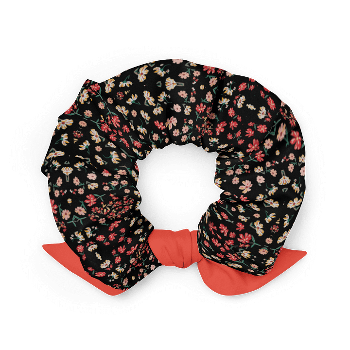 Dark Floral Scrunchie with Red-Orange Bow | Sustainable Hair Accessory product image (2)