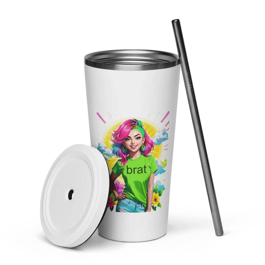 Brat 20 oz Tumbler Cup - White - Insulated Tumbler with a Straw v5 product image (7)