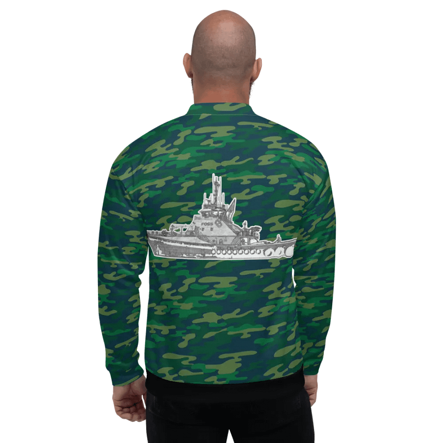 Foss Tugboat Sketch Teal Camouflage Bomber Jacket product image (6)