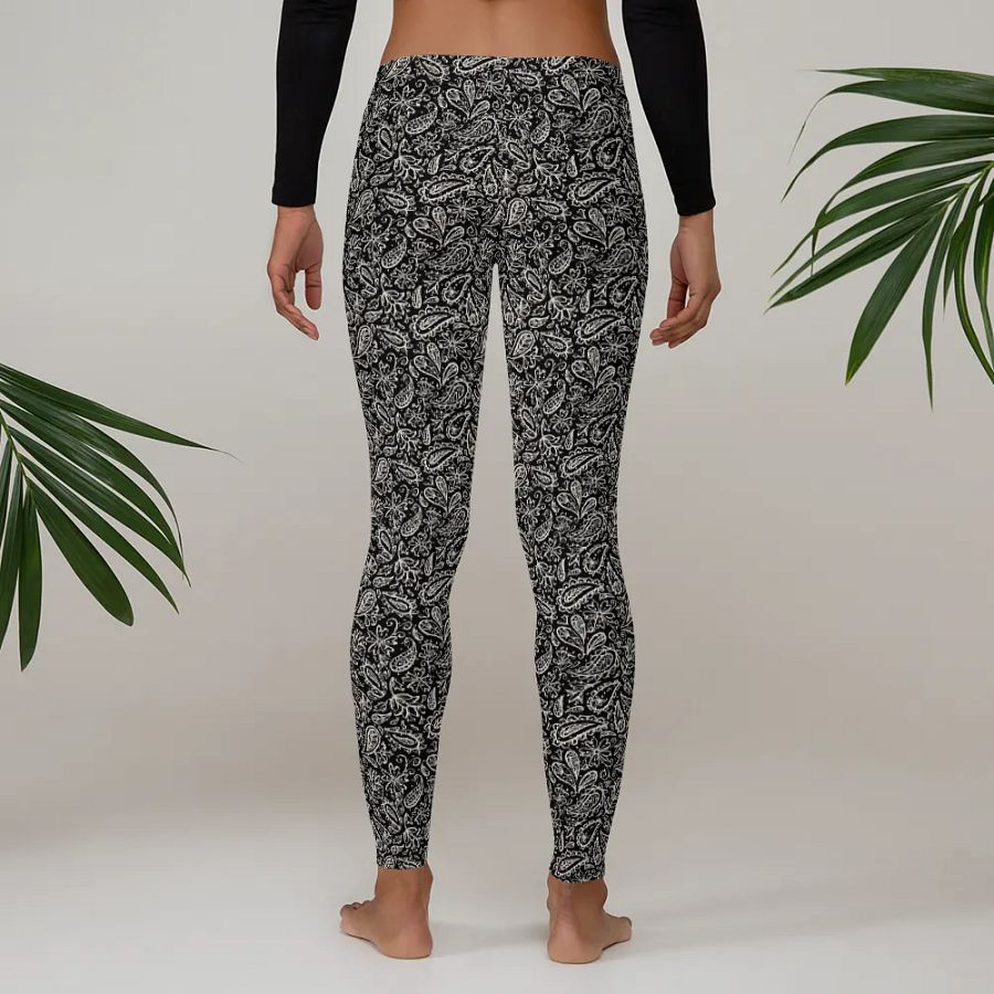 Leggings in  classy white payesley  on black design with slight sparkle. Ideal for that special event product image (3)