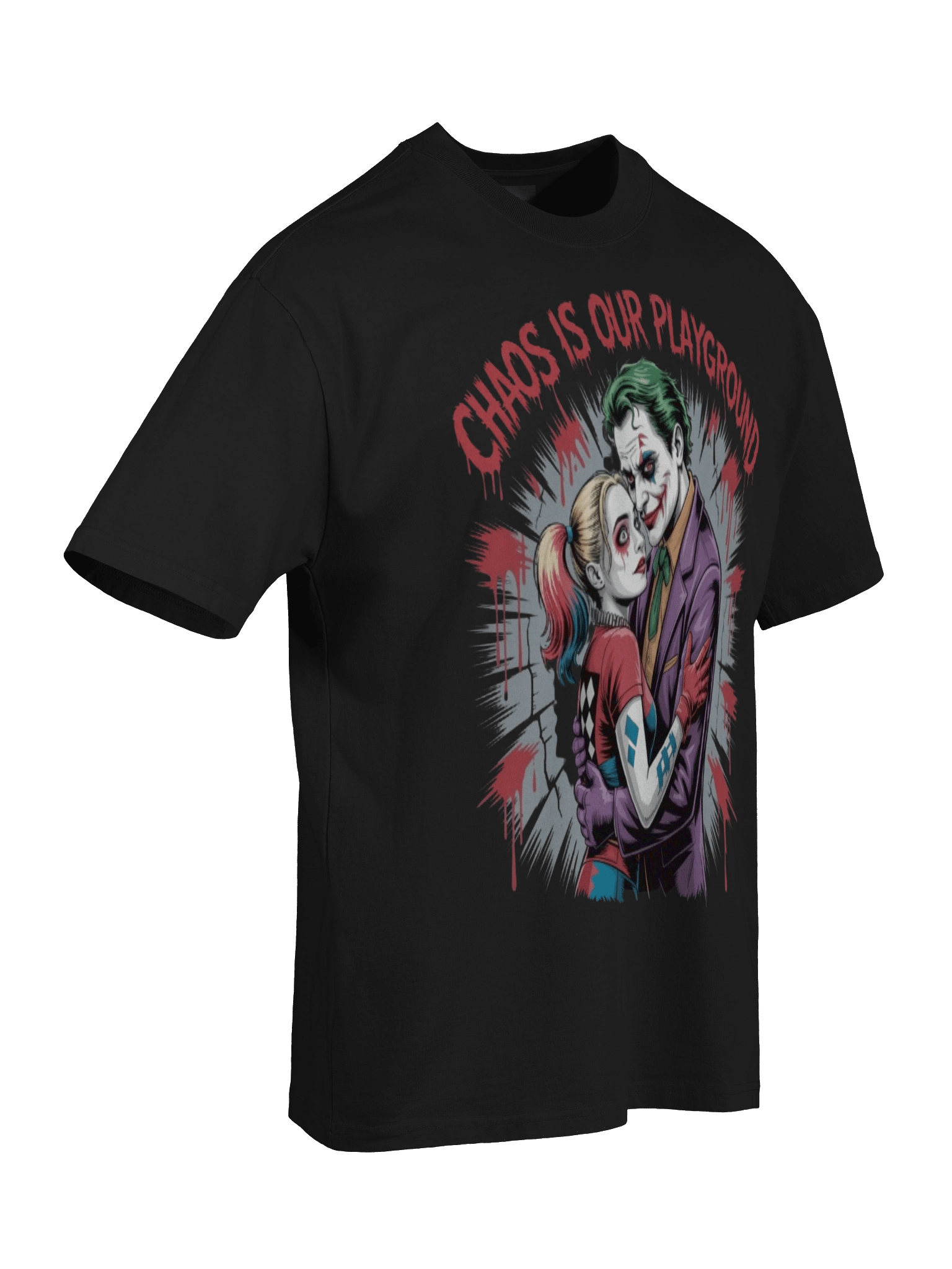 Chaotic Liaison: Joker & Harley Quinn Oversized Faded T-Shirt product image (8)
