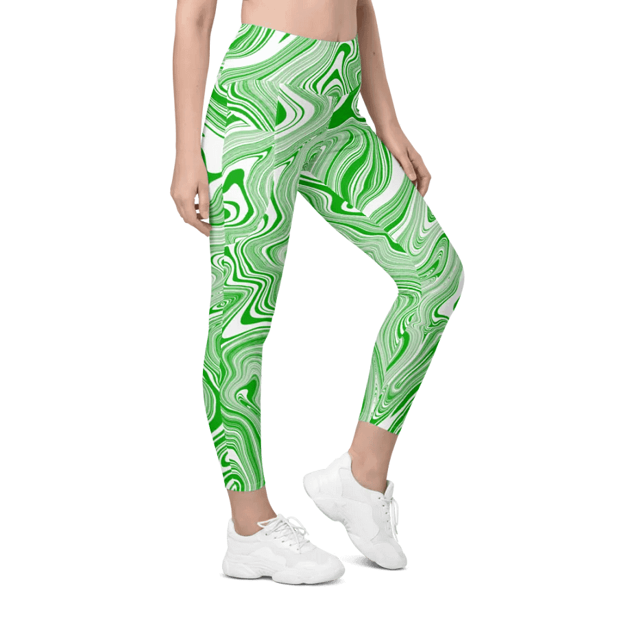 Leggings with Pockets - Green and White Liquid Swirls product image (4)