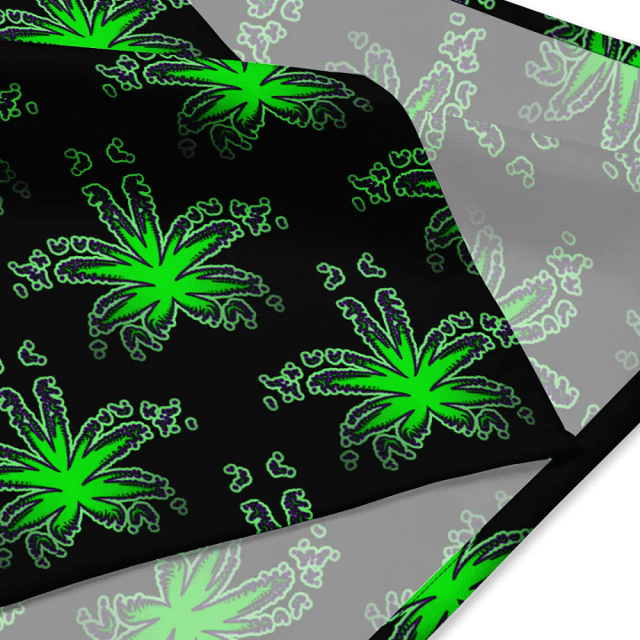 Weird Weed Leaf Twisted Budz Bandana, Green Purple Black 420 Cannabis Art Accessory product image (1)
