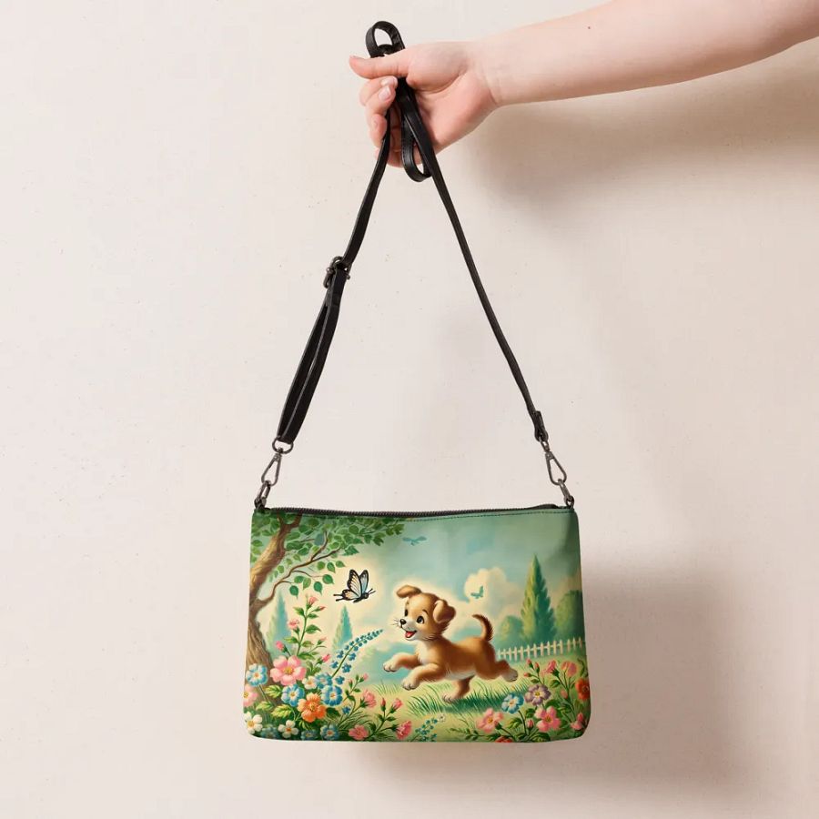 Puppy Butterfly Flower Garden Crossbody Bag - Retro Purse product image (7)