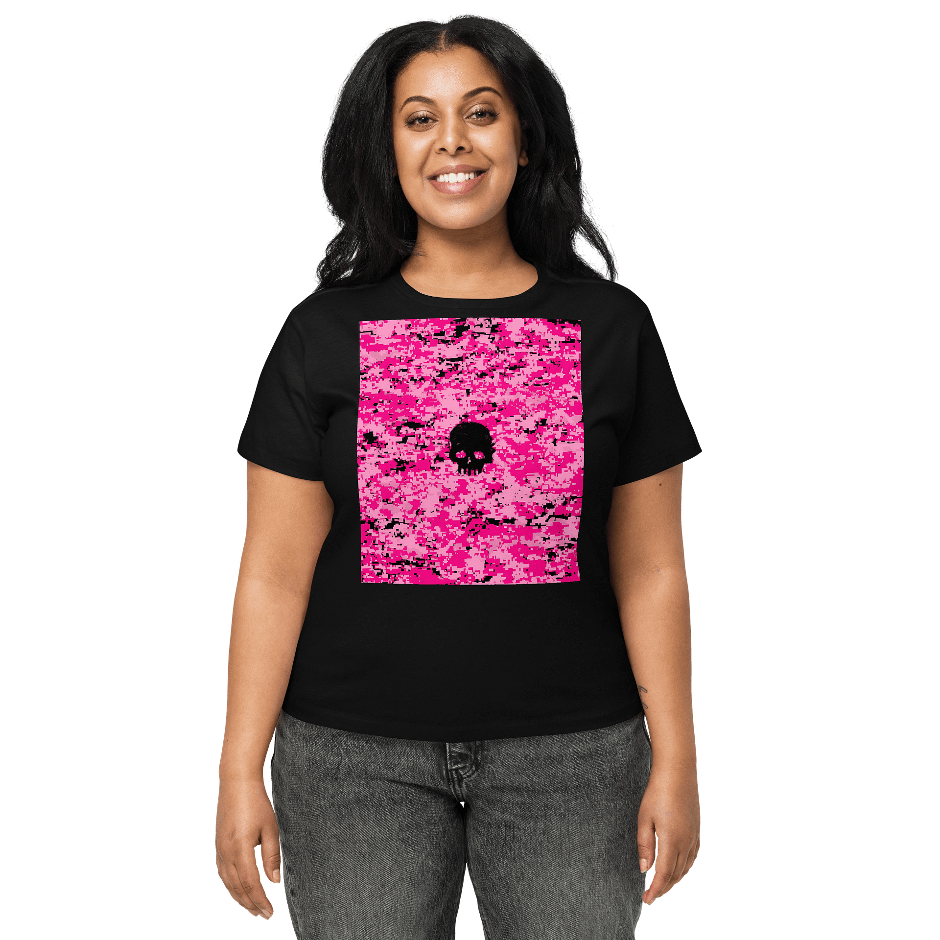 Pink Camo Skull Women's High-Waisted Tee product image (1)