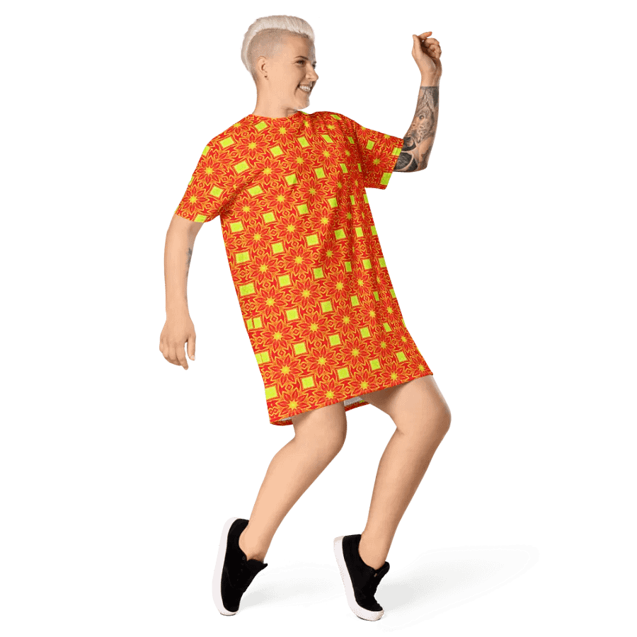 Abstract Repeating Orange Flower T Shirt Dress product image (6)