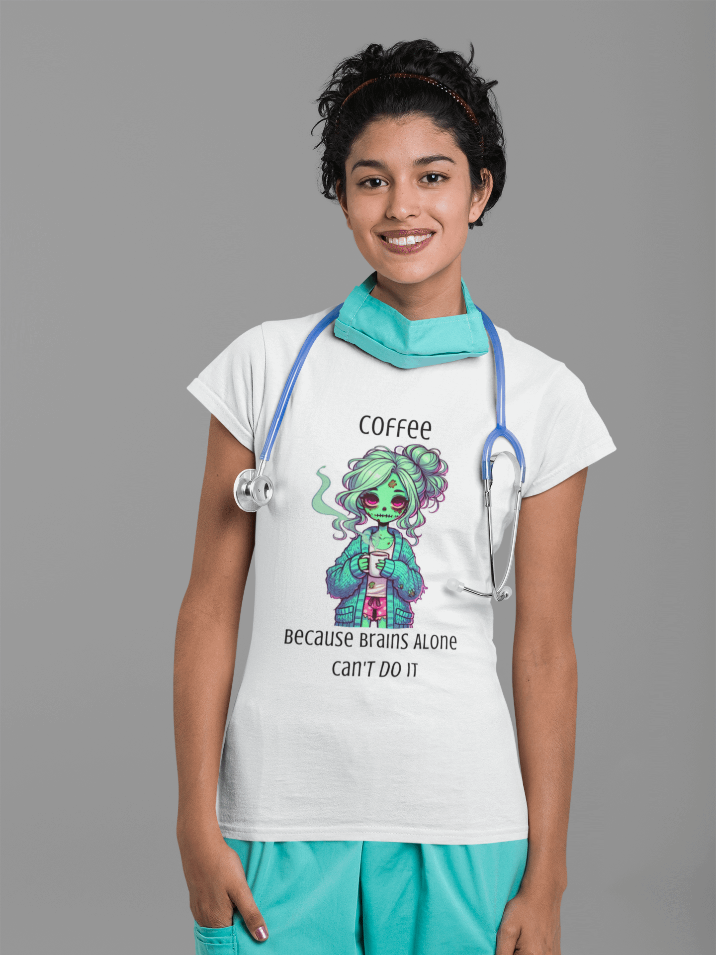 "Coffee, Because Brains Alone Can't Do It" Zombie Mom T-Shirt product image (1)