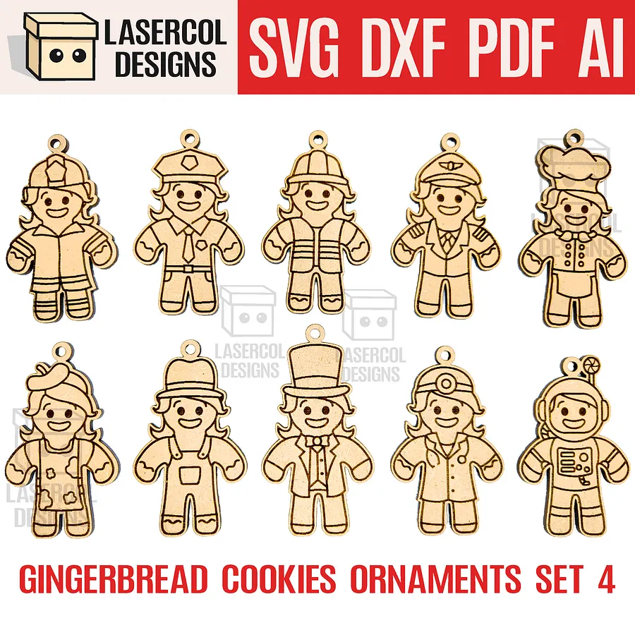 Gingerbread Cookies Christmas Ornaments Bundle - Laser Cut Files product image (6)