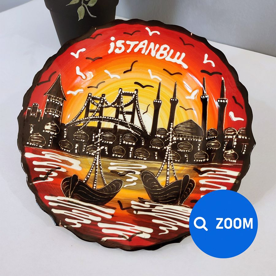 Ceramic decor plate, Istanbul (red, 18 cm) — handmade pottery, handmade ceramic, home decor, handmade gift, Turkish ceramic product image (2)
