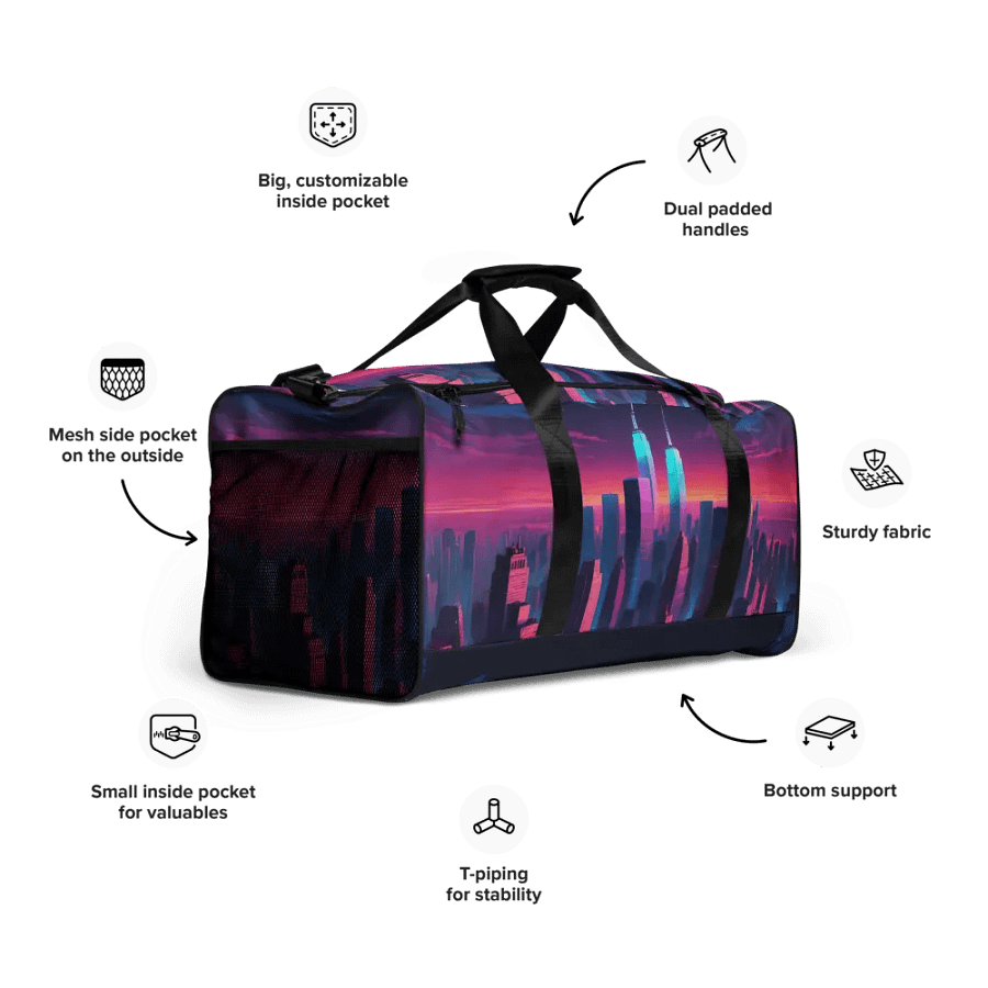 Vaporwave New York City All Over Print Duffel Bag product image (9)
