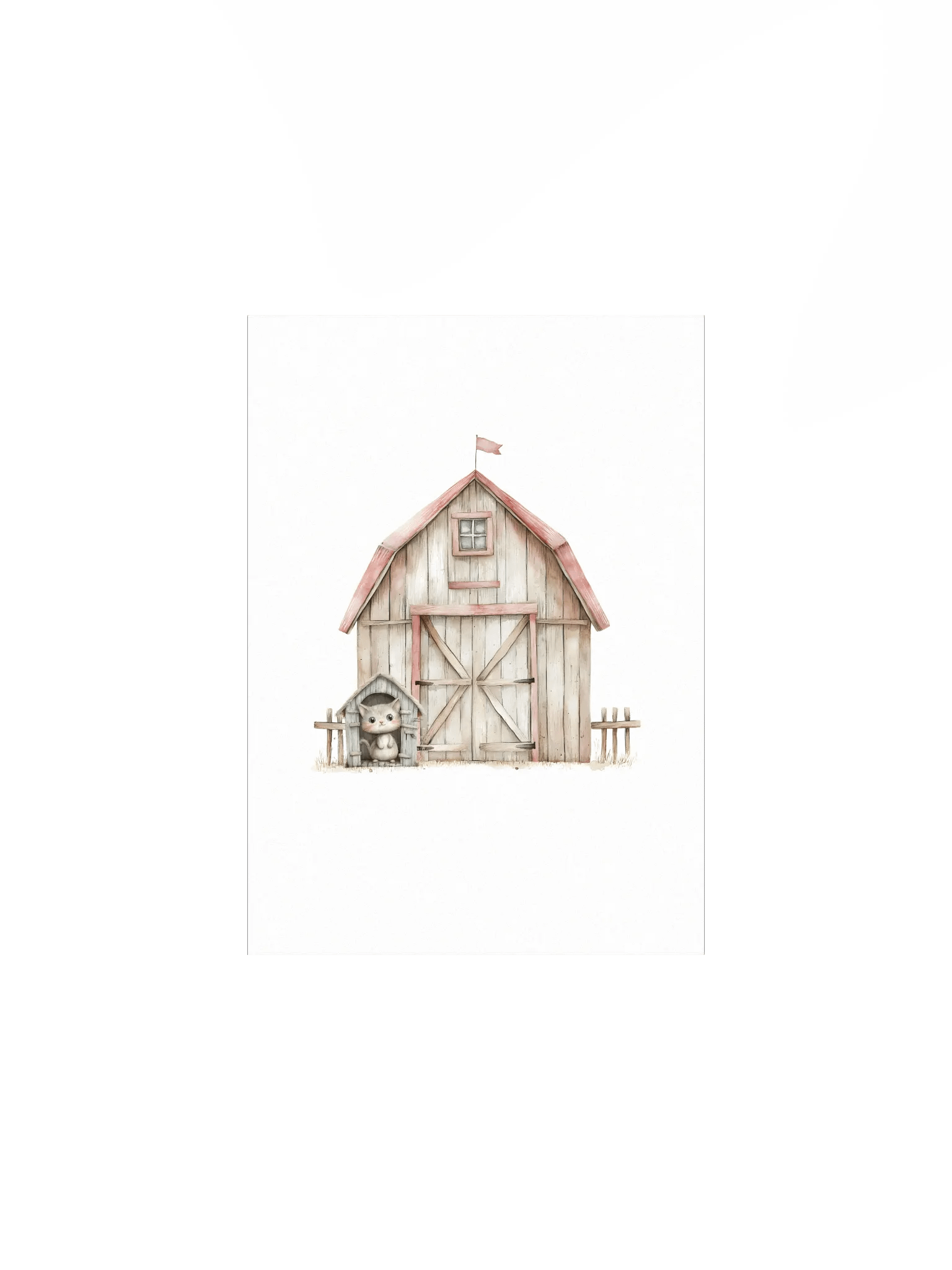 Watercolor Barnyard Cat Nursery Decor Print product image (2)