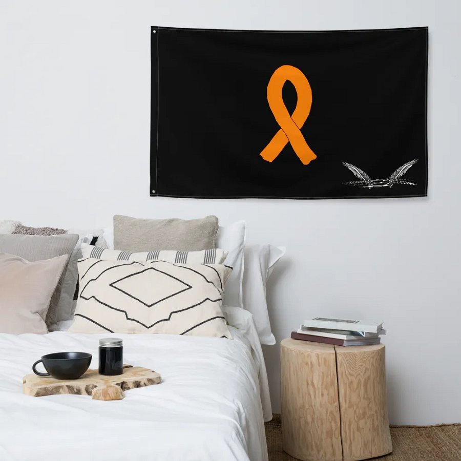 White HApex Gear White Logo Cancer Awareness Orange Ribbon. Black Flag product image (4)