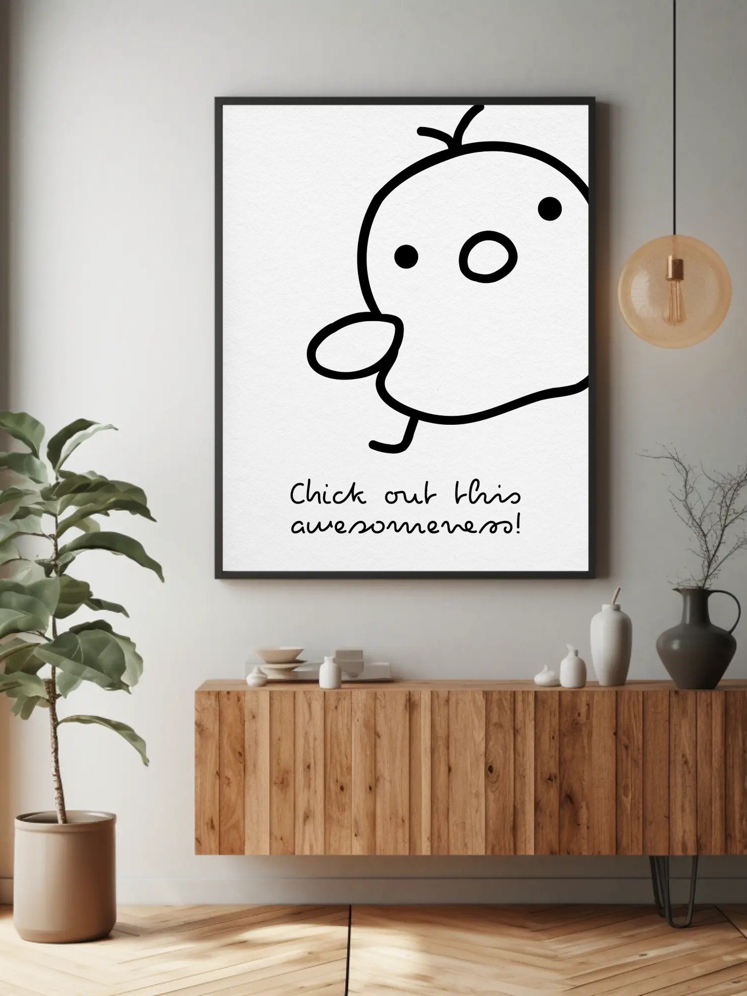 Chick Out This Awesomeness Cute Minimalist Wall Art - Fun Black and White Cartoon Print, Playful Kids Room Decor, Whimsical Animal Poster product image (2)