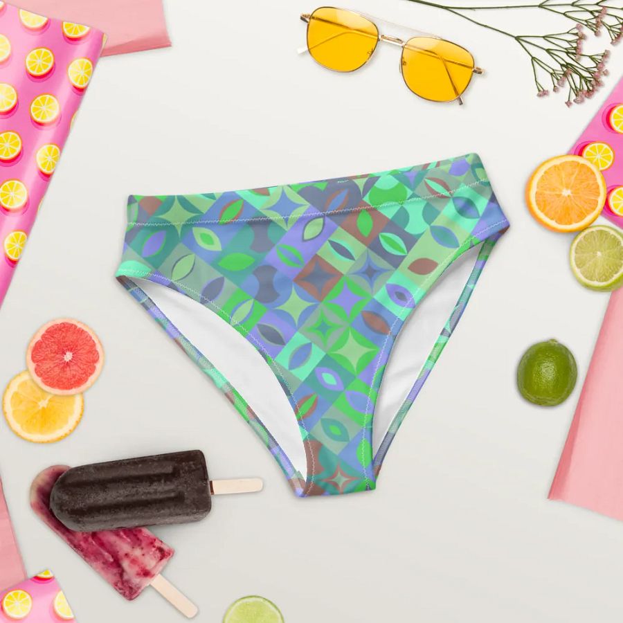 Colorful vector Pattern Design High Waisted Bikini Bottom - v12 product image (8)