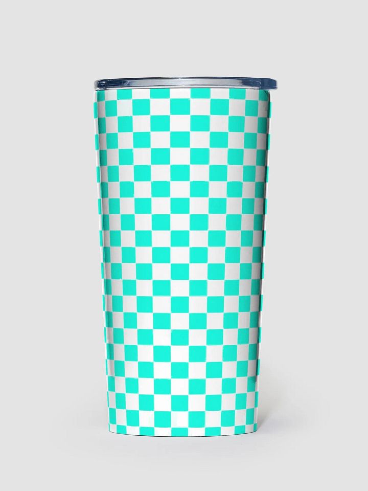 Checkered! Neon Aqua Blue and White Checkers 20 oz Stainless Steel Tumbler product image (1)