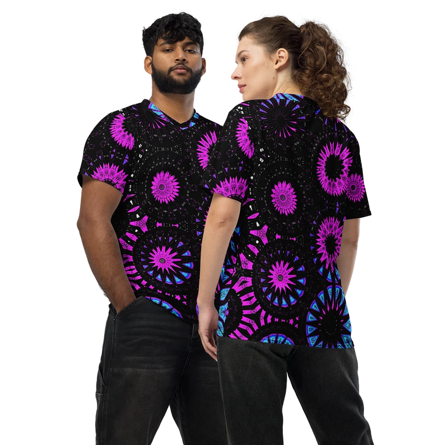 Abstract Circular Shapes in Turquoise, Black and Pink Unisex V Neck Sports Jersey product image (2)