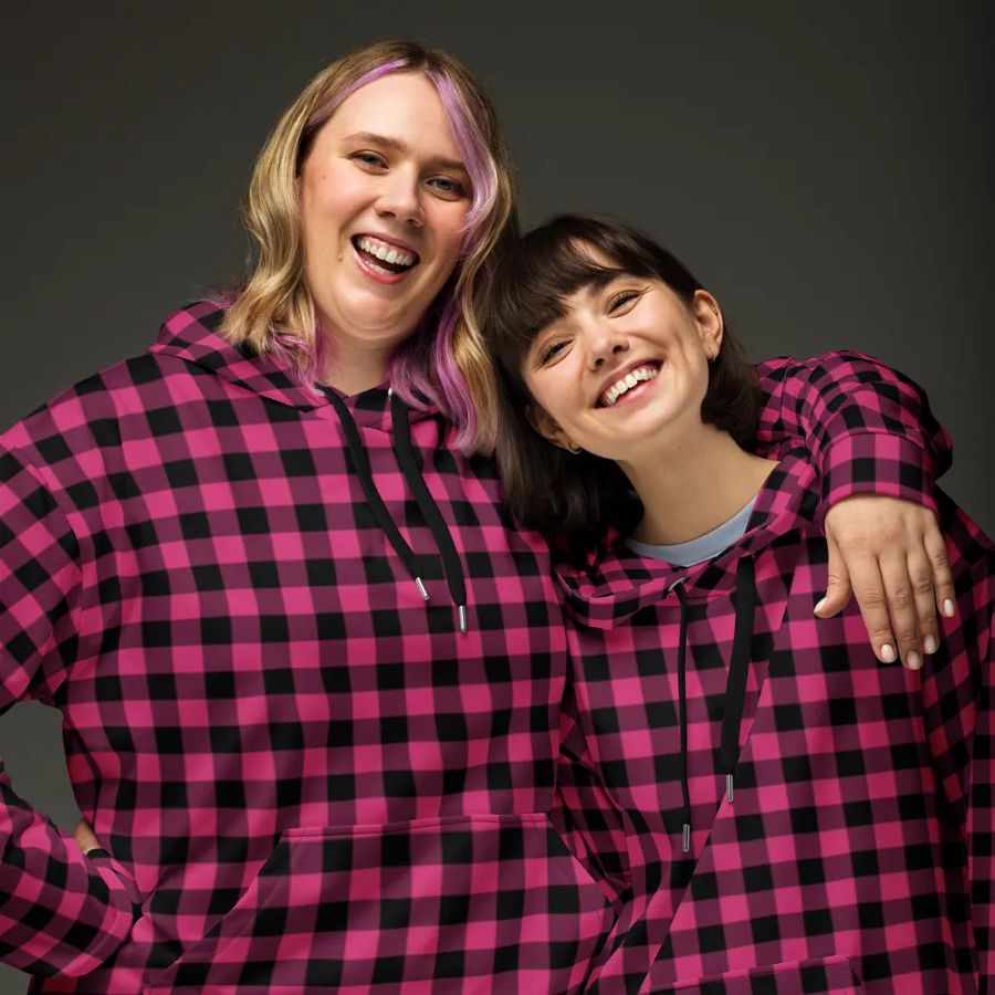 Pink Buffalo Checkered Plaid Hoodie product image (3)