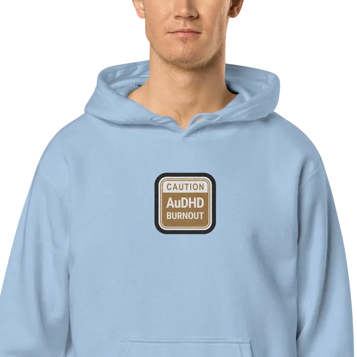 CAUTION: AuDHD BURNOUT embroidered pigment hoodie (brown bubble design 2) product image (2)