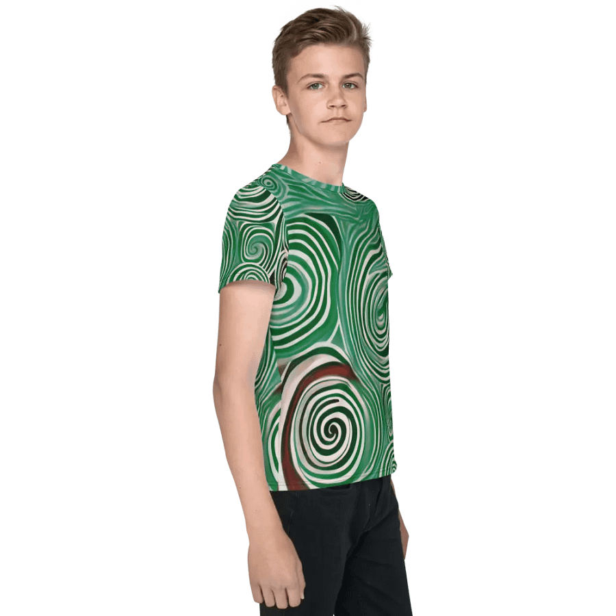 Funky Cool Green Liquid Tie-Dye Youth Crew Neck Tee product image (4)