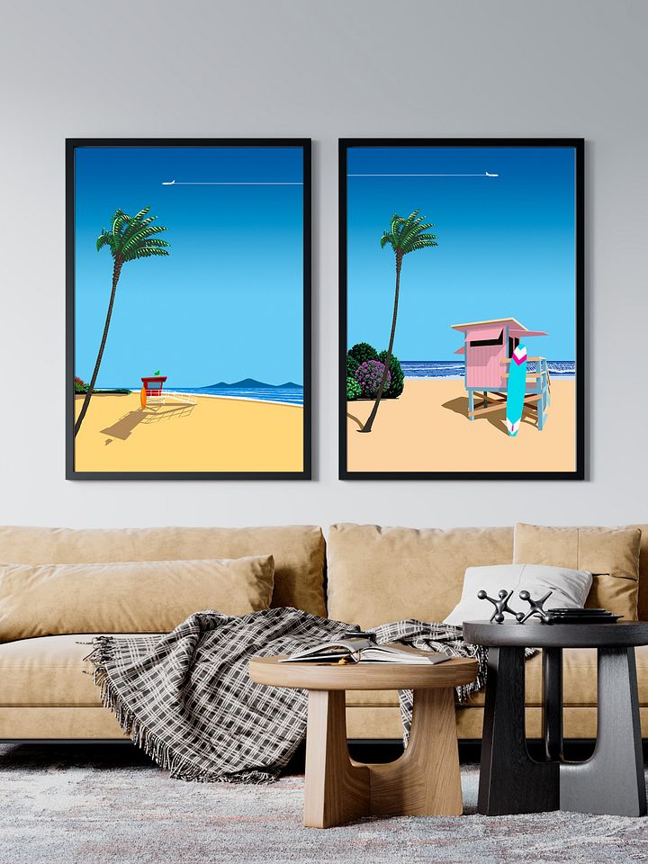 California, USA. Surf beach — City Pop art, retrowave/vaporwave poster, 80s, aesthetic poster, Hiroshi Nagai inspired art, minimalist poster product image (2)