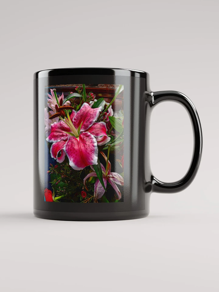 Big Petaled Pink and White Lily Black Coffee Mug product image (1)