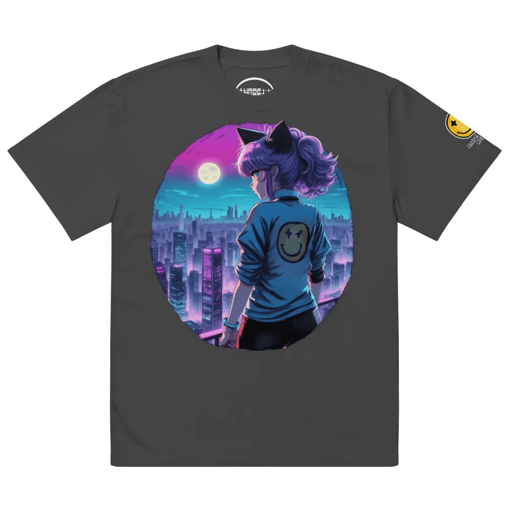 Anime Catgirl Rooftop (AS Colour Premium Oversized Faded T-Shirt) product image (5)