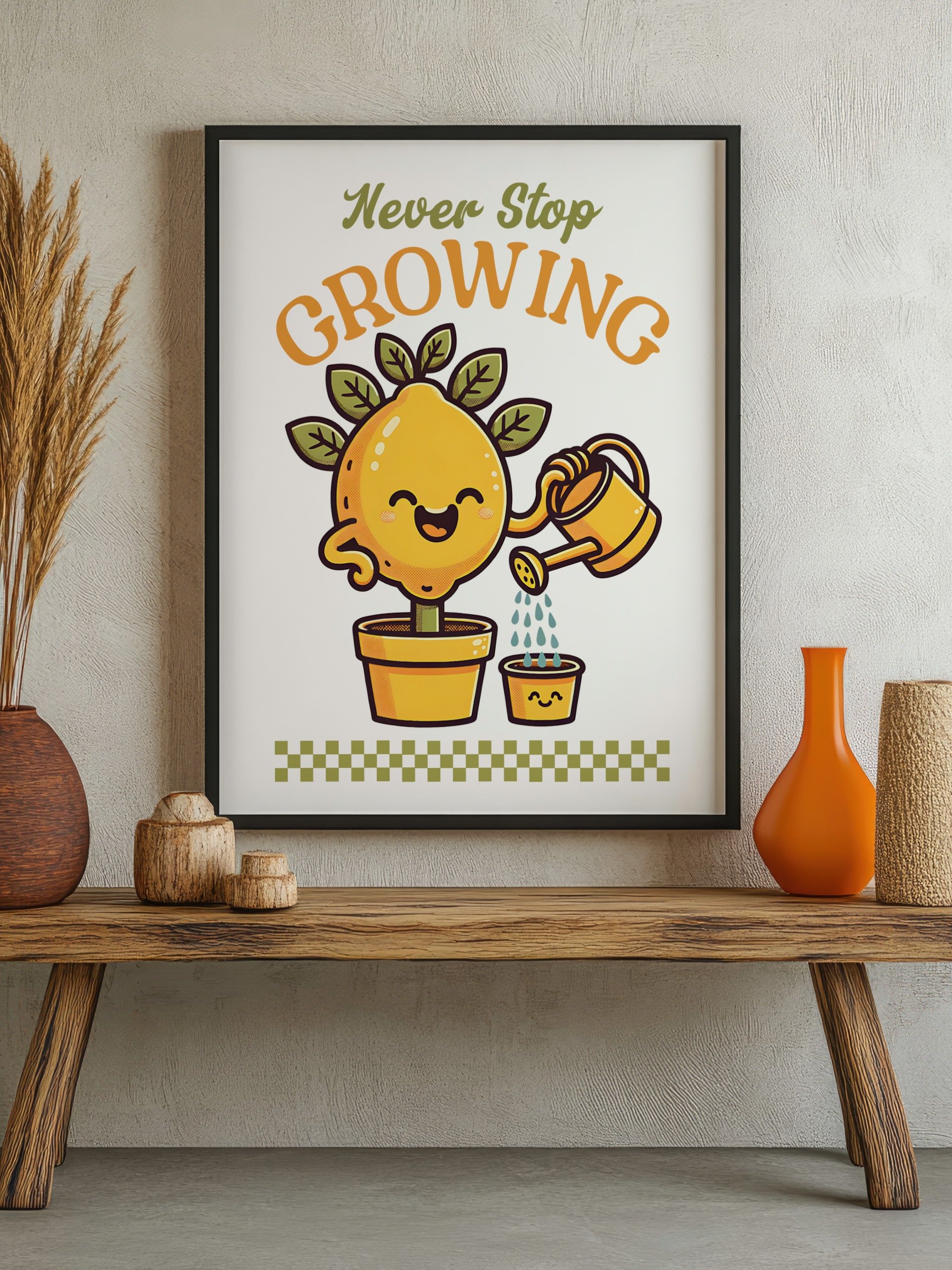 Never Stop Growing Lemon Tree Mascot Inspirational Retro Art Print product image (3)