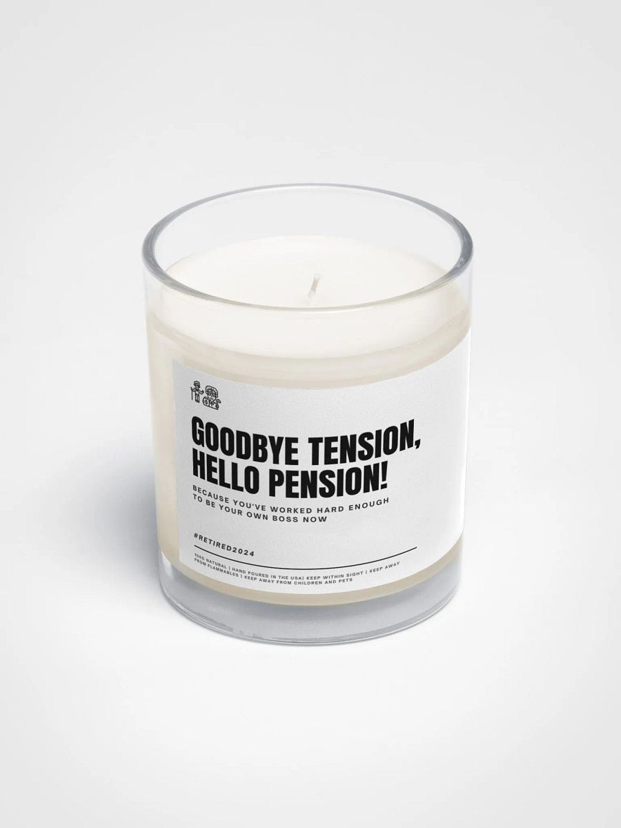 Funny retirement gift for a coworker soy wax vegan candle - Goodbye tension, hello pension product image (4)