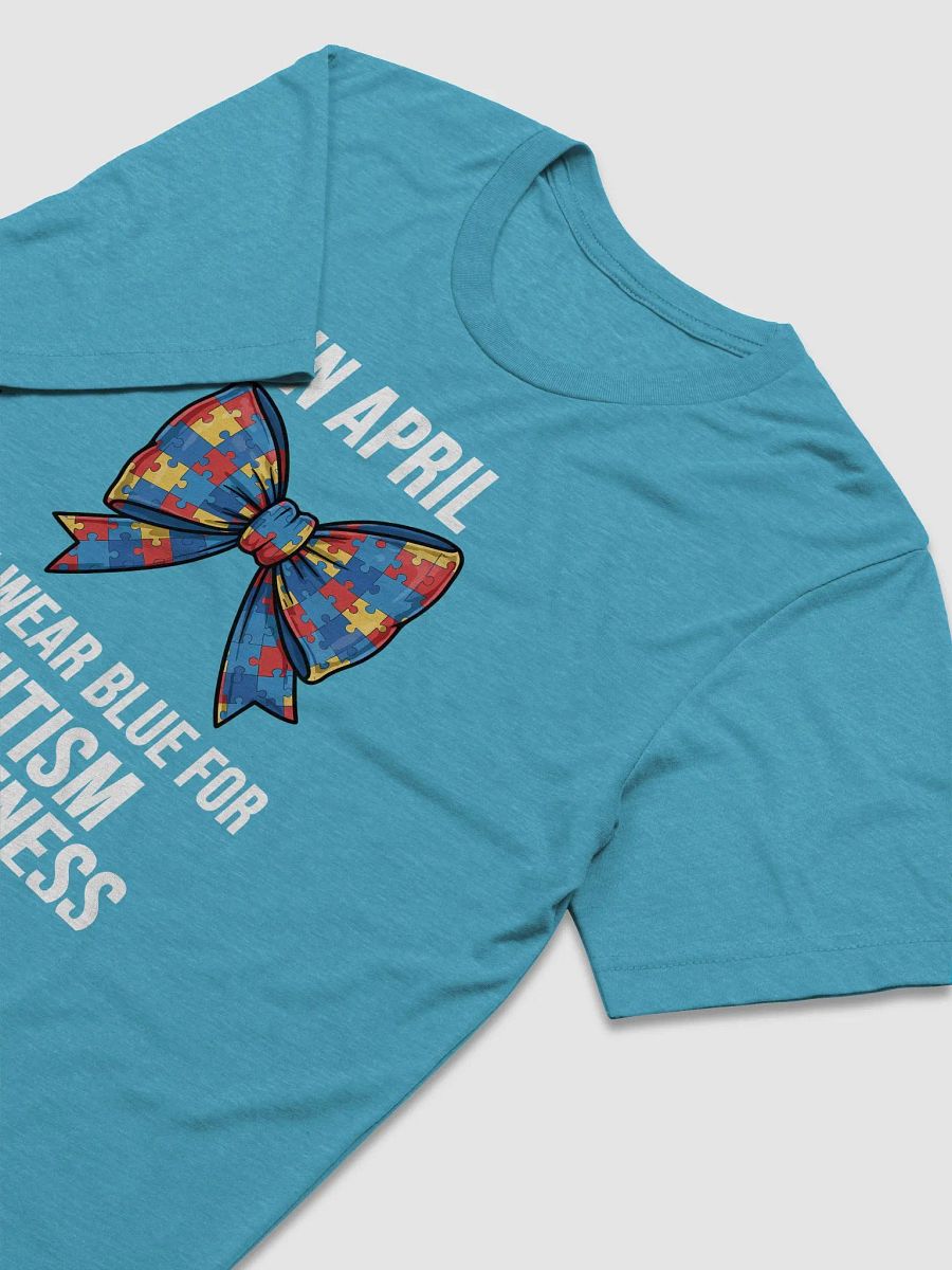 In April We Wear Blue - Autism Awareness Bow Puzzle T-Shirt product image (6)